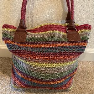 The Sak Cambria Crochet Tote Purse Shoulder Bag Rainbow Stripe Boho Gypsy Stripe